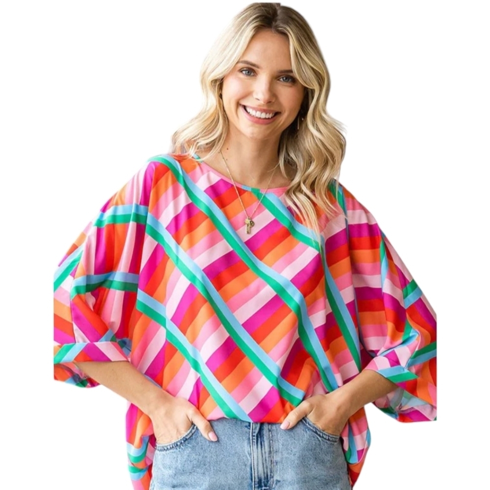 First Love Women's Size Medium Rainbow Kimono Boho Oversized Abstract Flowy Top